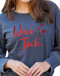 Flying Colors Apparel Brooklyn Burnout Crew Top in black - women's sweater - detail view