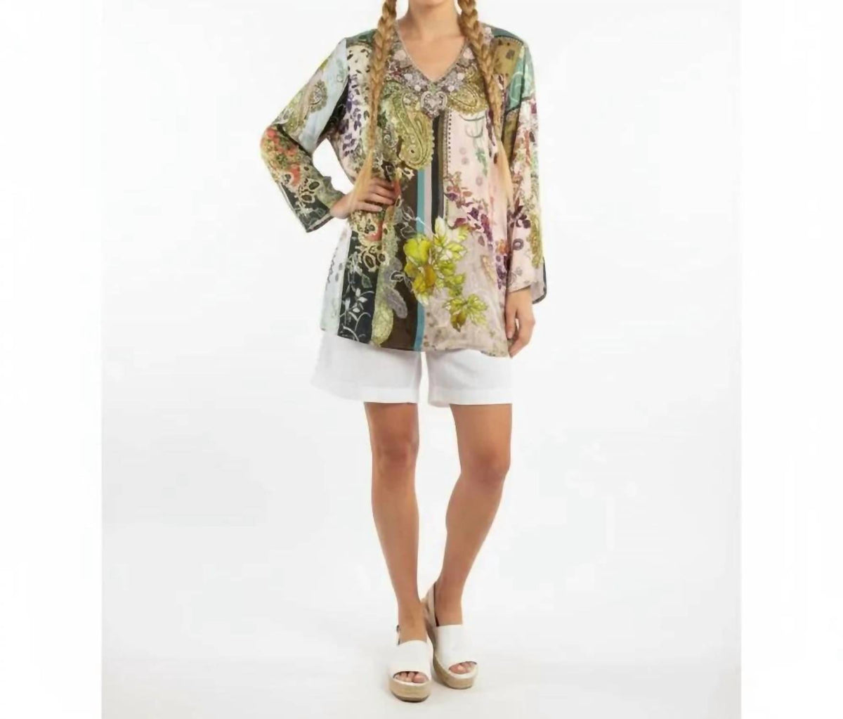 John Mark - French Market Embellished Tunic Top