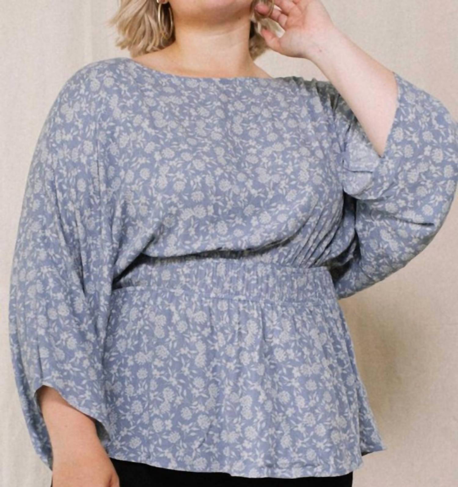 Oddi - Floral Print Baby Doll Top - Plus
