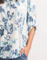 Papillon - Floral Knit Henley Neck Top With Tab Sleeves