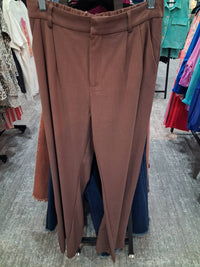 Hem & Thread Women's Pleated Wide Leg Pants in brown - women's pants