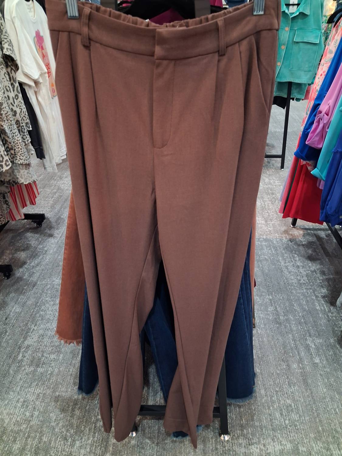 Hem & Thread Women's Pleated Wide Leg Pants in brown - women's pants