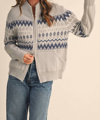 &merci Cozy Fair Isle Zip-Up Cardigan in ash grey - women's cardigan