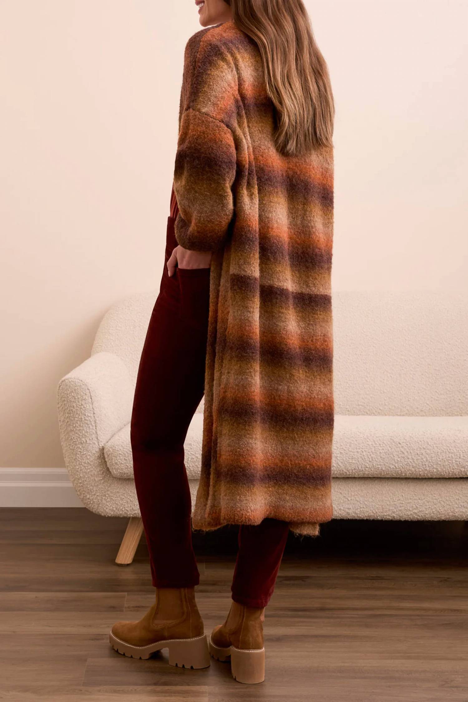 TRIBAL Long Sweater Cardigan in dark toffee - women's cardigan - alternate view