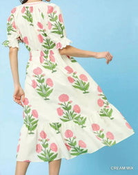Umgee - Floral Smocked Waist Tiered Midi Dress