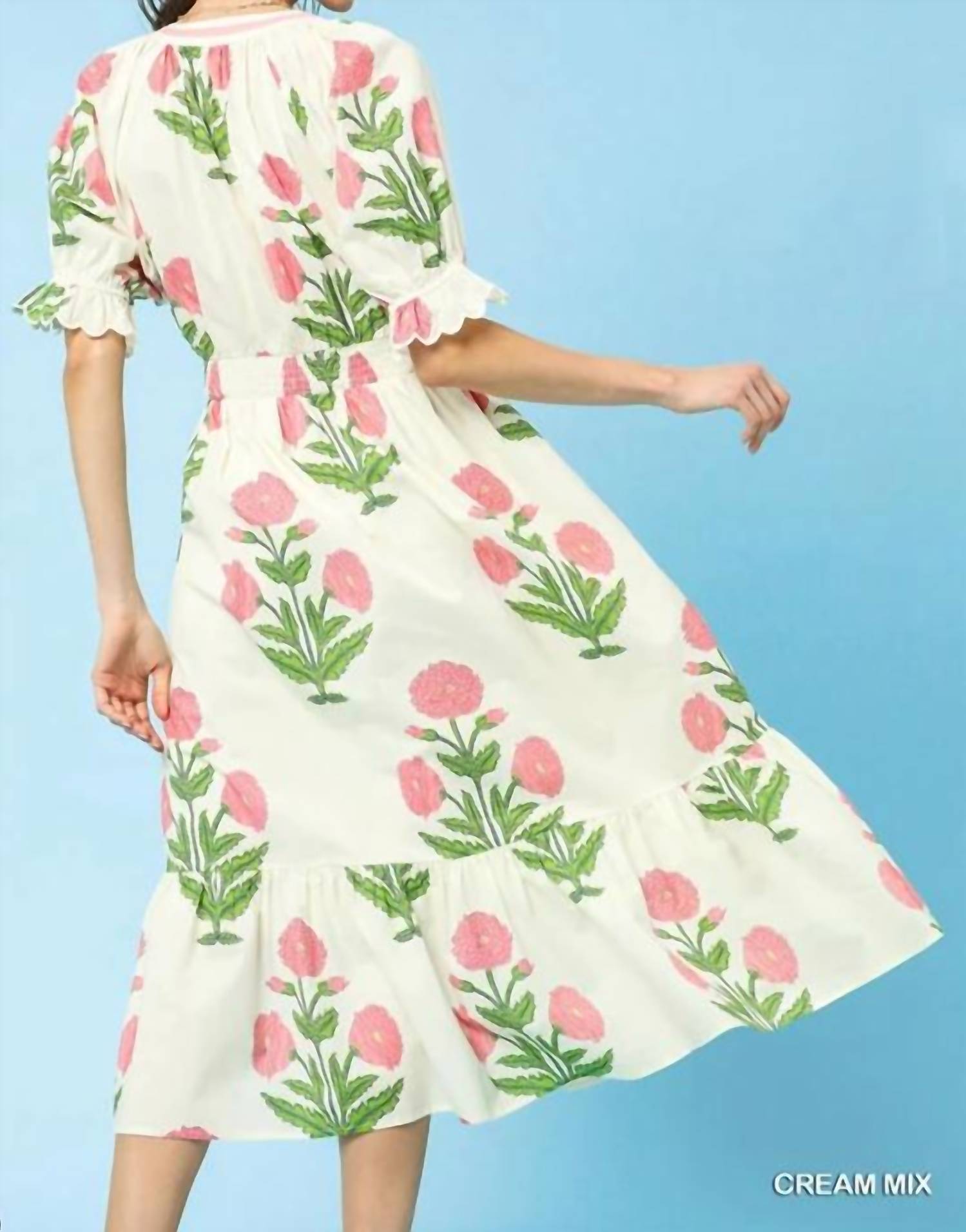 Umgee - Floral Smocked Waist Tiered Midi Dress