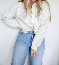 Mable - Audrey Rose Print Jacquard Knit Zip Up Cardigan Jacket