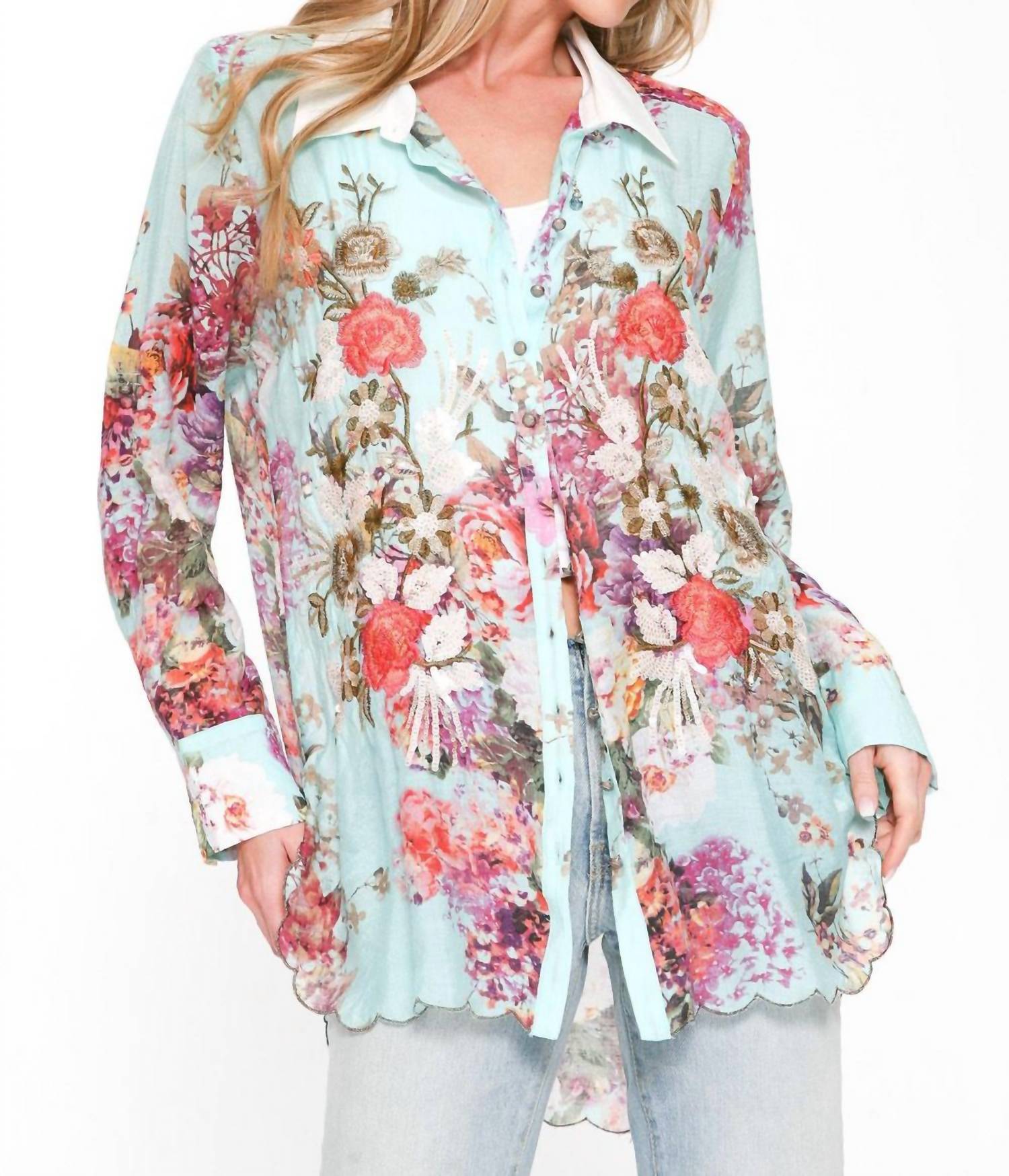 Aratta The Thought Of You Shirt in teal - women's shirt