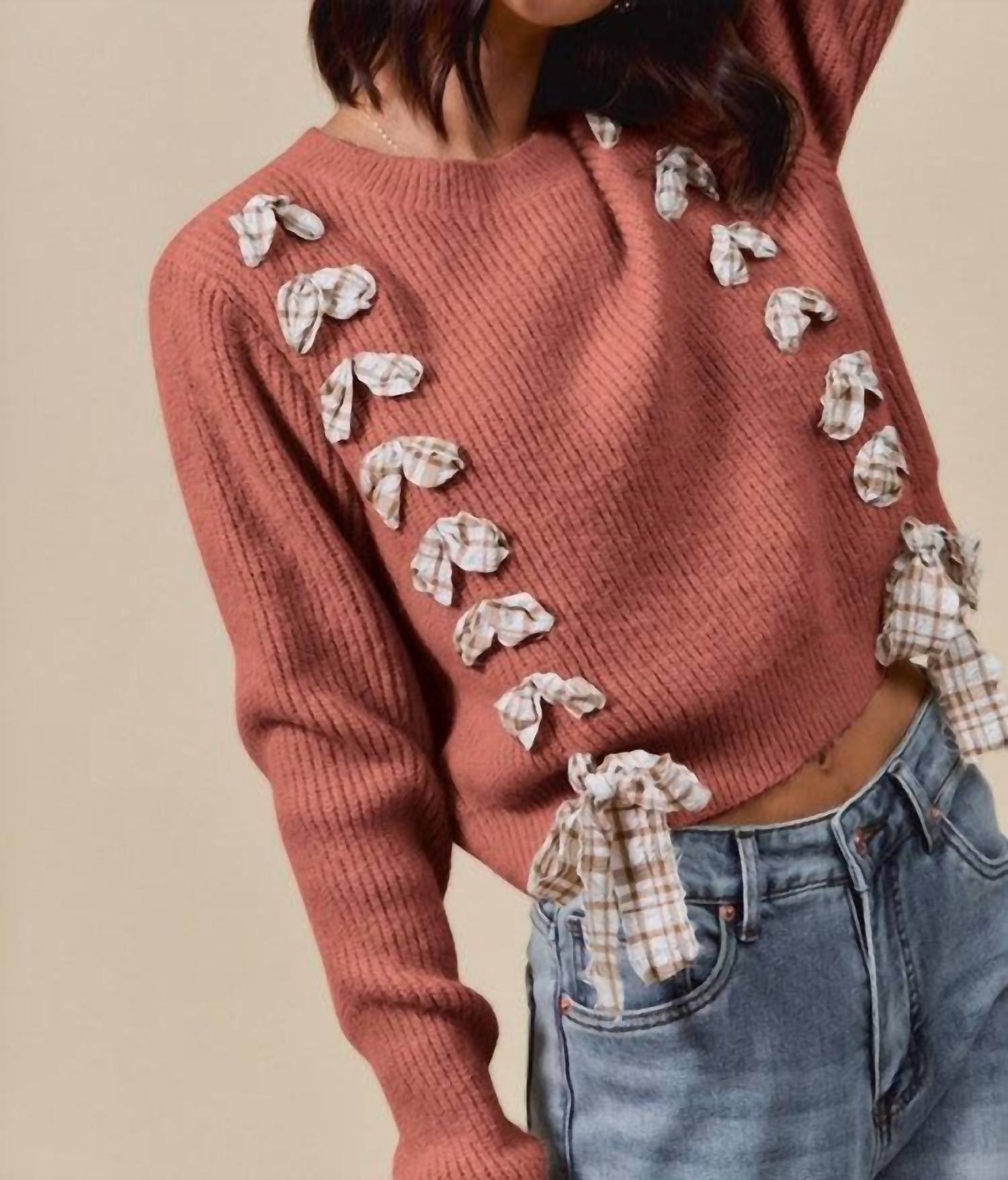 So Me - Plaid Bow Sweater