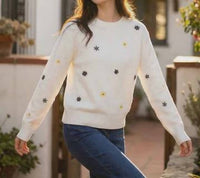 Karen Kane - Embroidered Daisy Crewneck Sweater