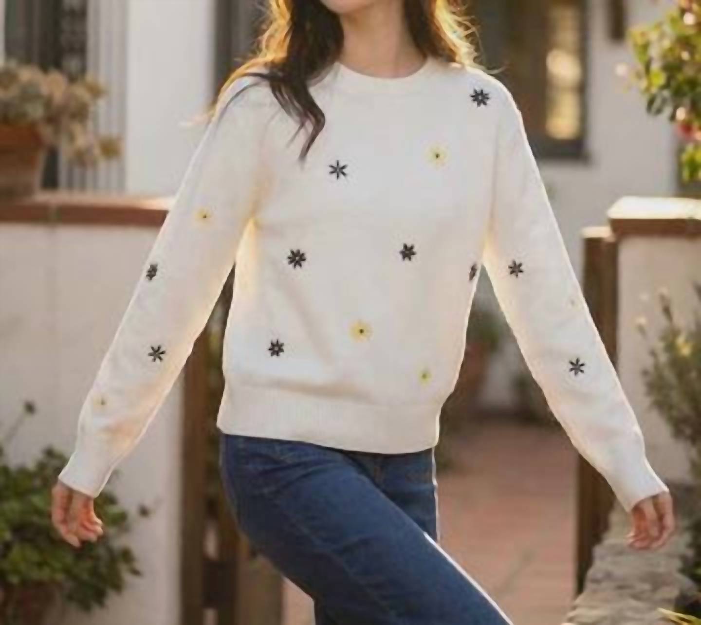 Karen Kane - Embroidered Daisy Crewneck Sweater
