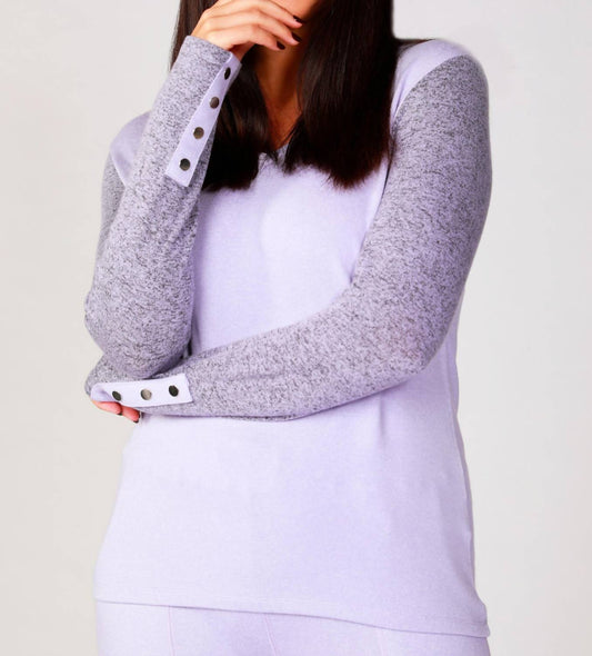 Snap Sleeve V-Neck Pullover