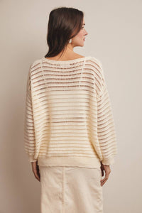 Forte - Open-Knit Stripe Sweater Top
