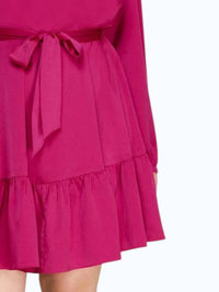 Vanilla Monkey - Long Sleeve Woven Satin Dress With Waist Sash - Plus