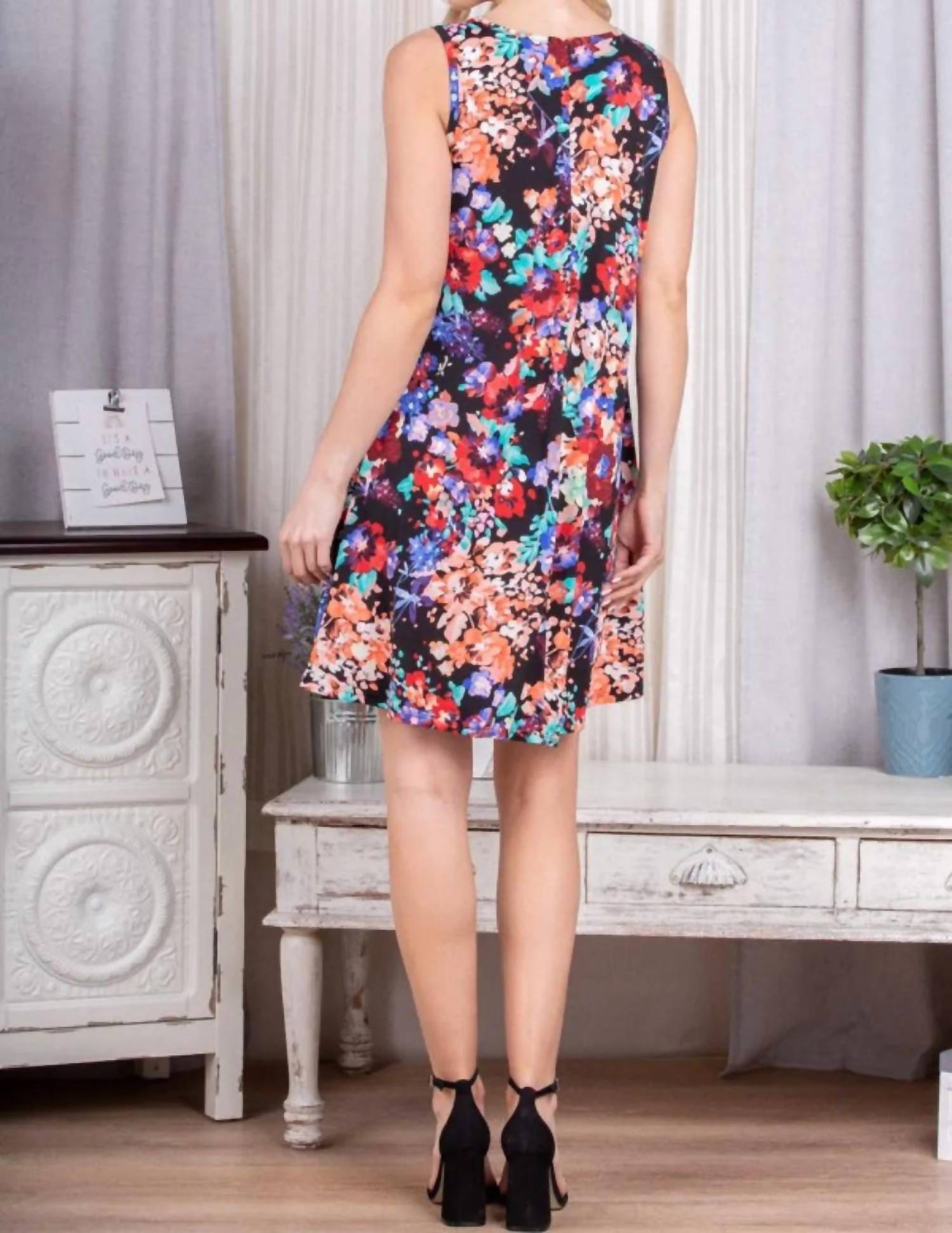 Heimish Usa - Full Size Floral V-neck Mini Tank Dress