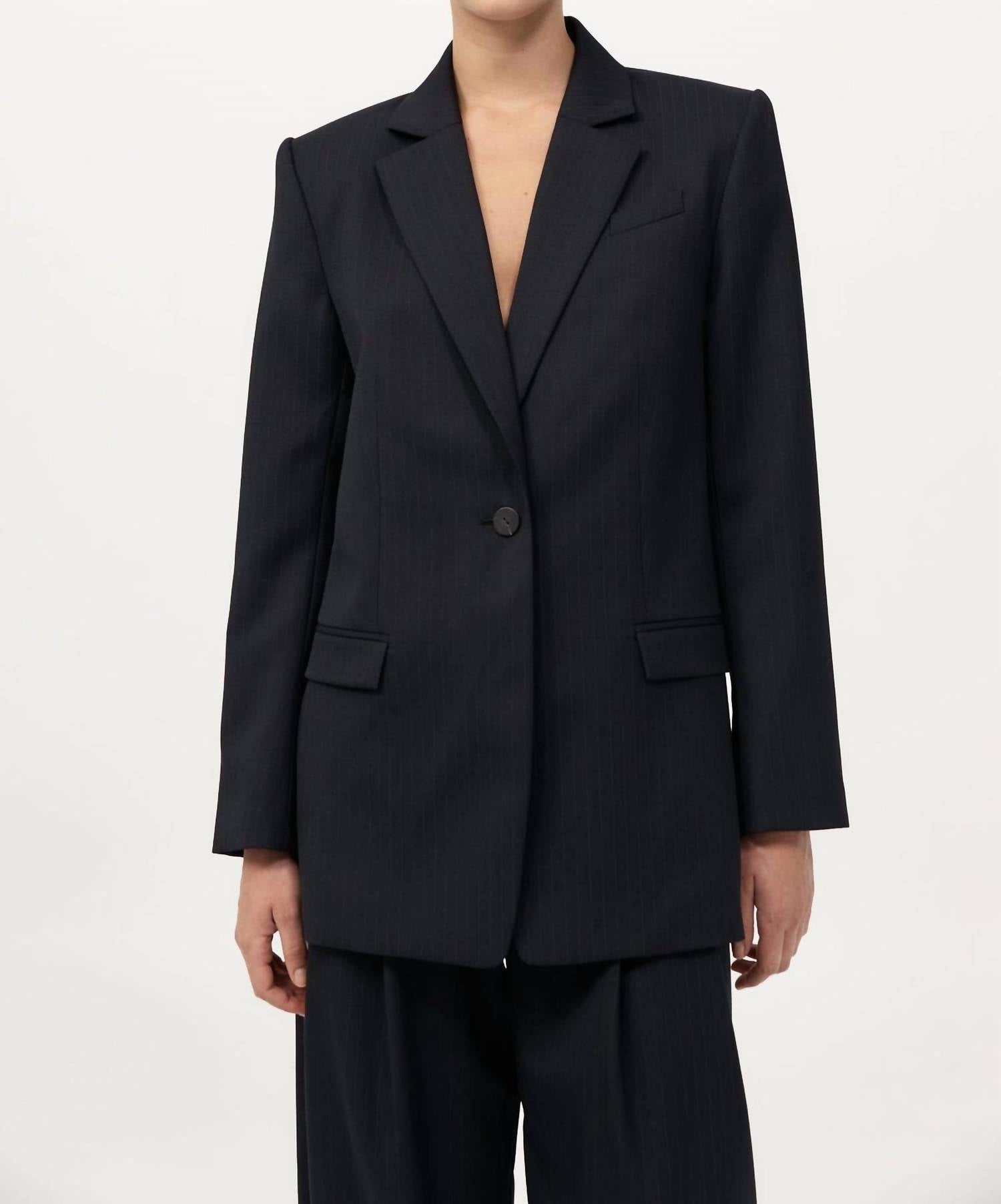 St. Agni Split Back Blazer in black pinstripe - women's jacket