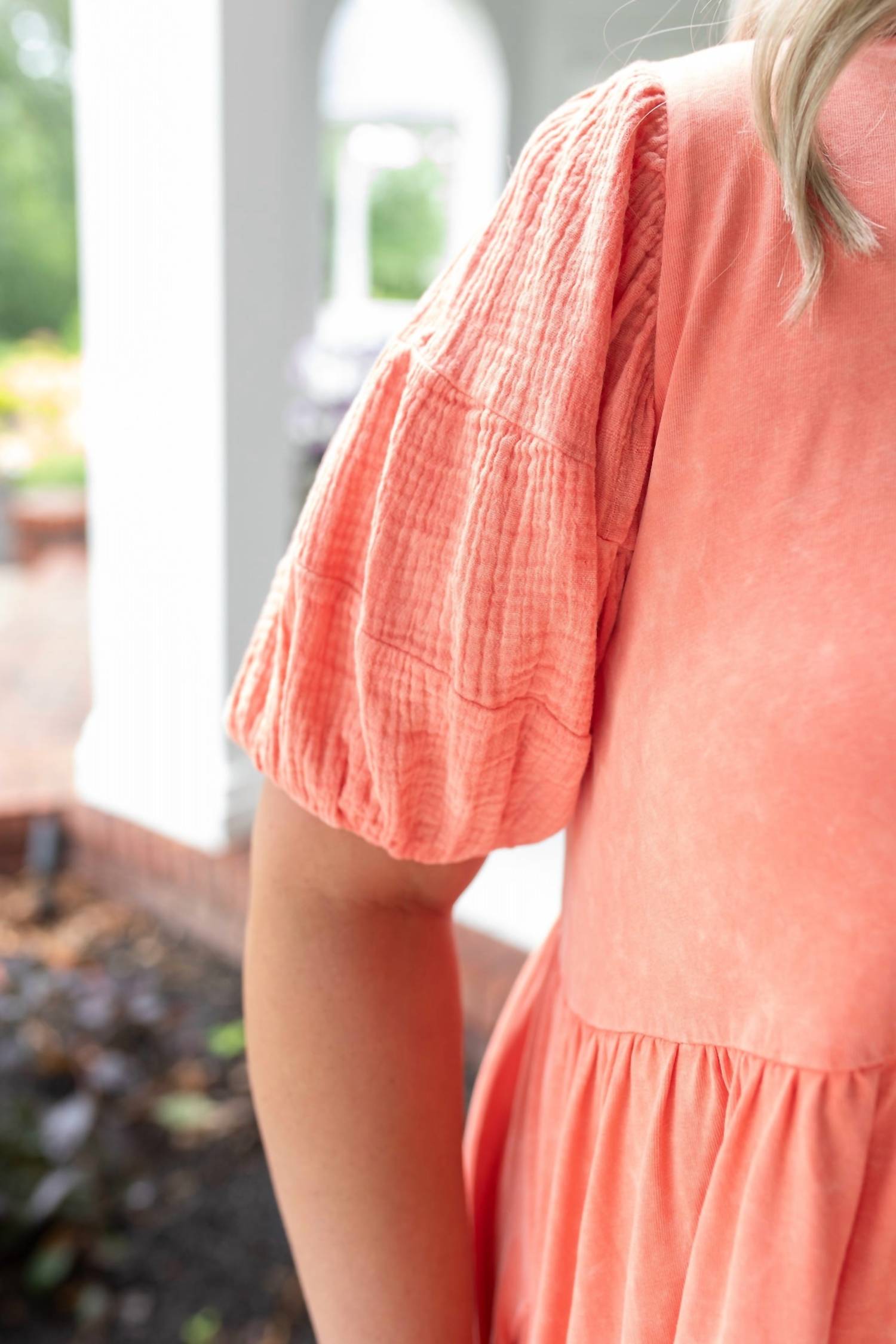New In Puff Sleeve Dress - Plus in puff sleeve dress plus size in tangerine - women's dress - detail view