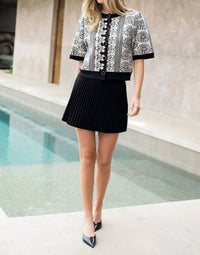 THML Fiona Floral Knit Sweater in black - women's sweater - detail view