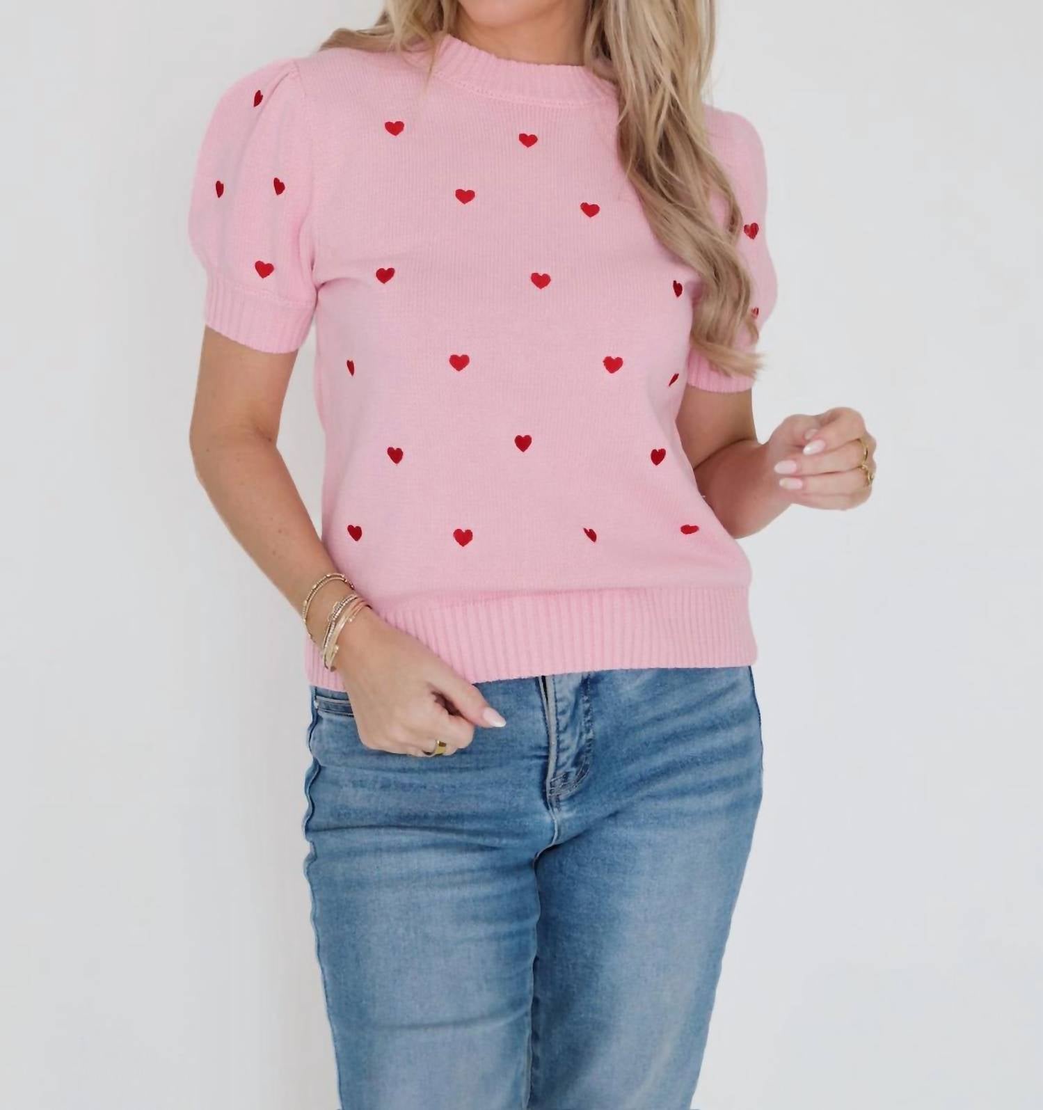 GILLI Lovely Heart Sweater - Plus in pink - women's sweater