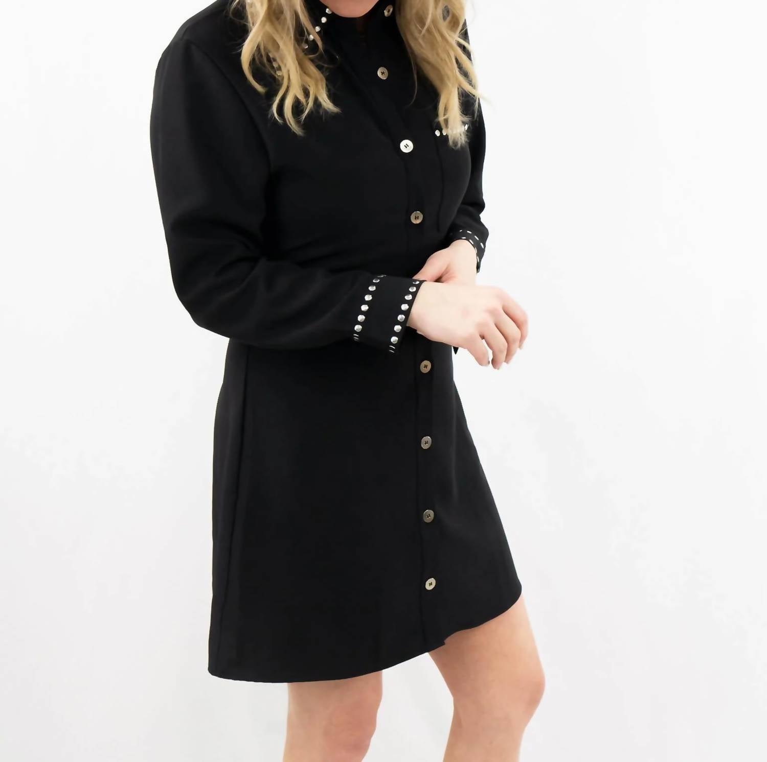 Sundayup - Collar Stud Detail Shirt Dress