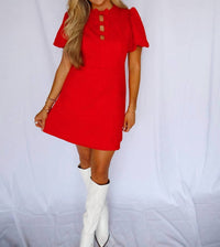 Fate - Ribbon Front Puff Sleeve Mini Dress