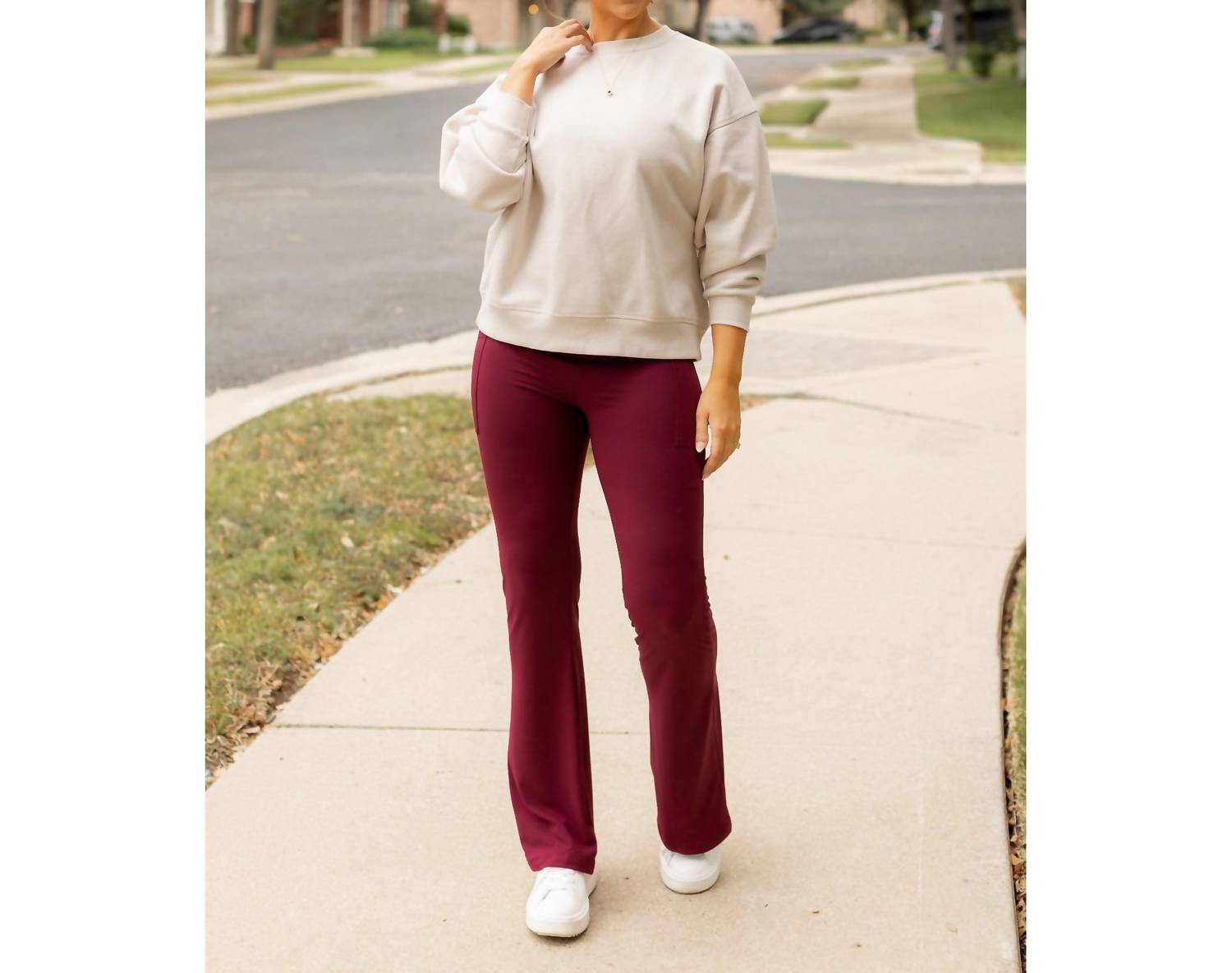 Julia Rose The Maeve Bootcut Leggings With Pockets in maroon 1 - women's pants - view 4