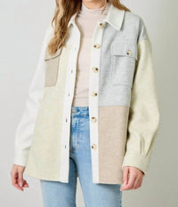 mystree Pieced Together Shacket in latte stone - women's jacket