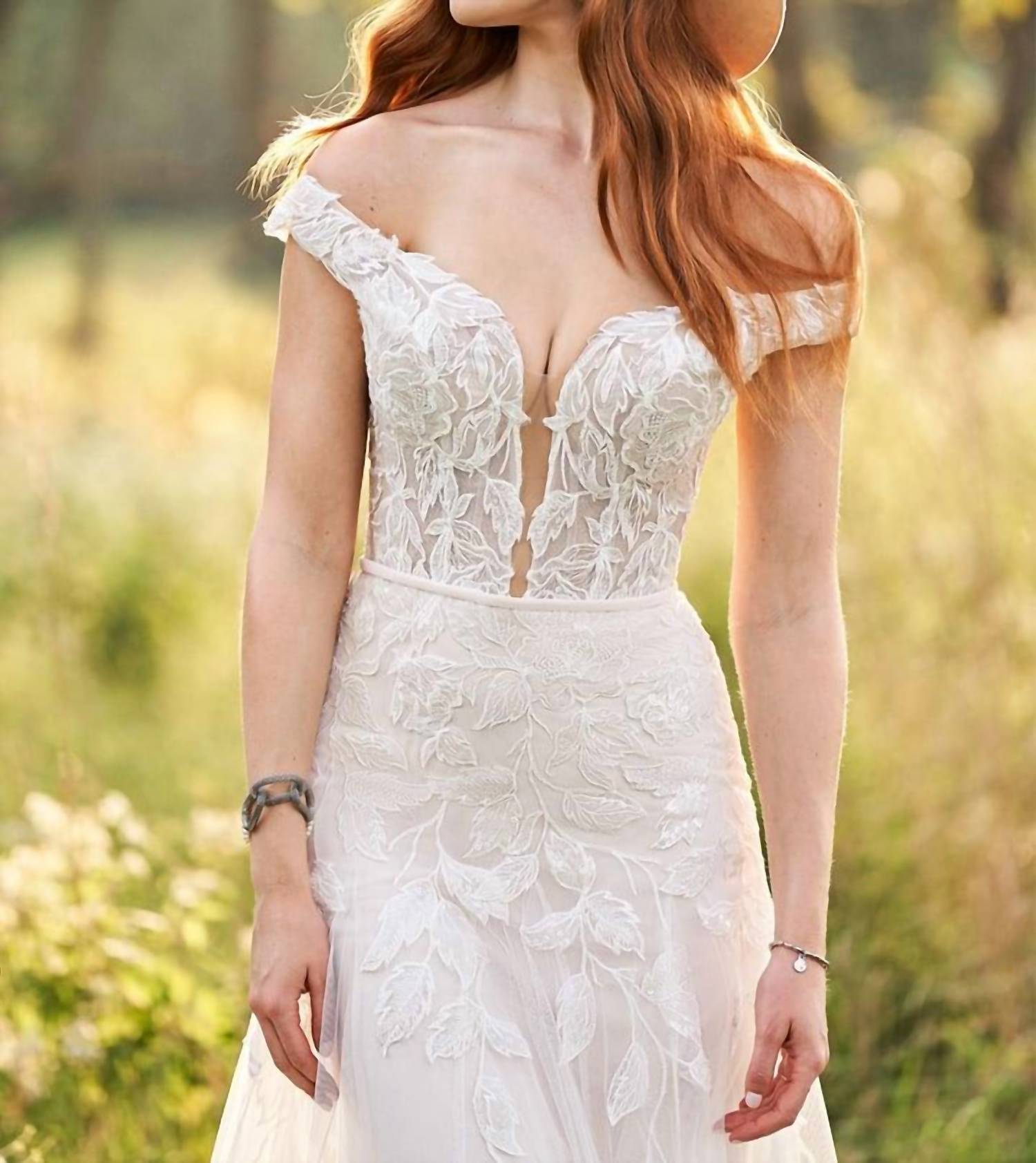 Lillian West Beaded Off The Shoulder English Net Trumpet Bridal Dress in ivory - women's dress - alternate view