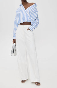 Essentiel Antwerp - Striped Wrap - effect Blouse Shirt - blouses - blue - clothing