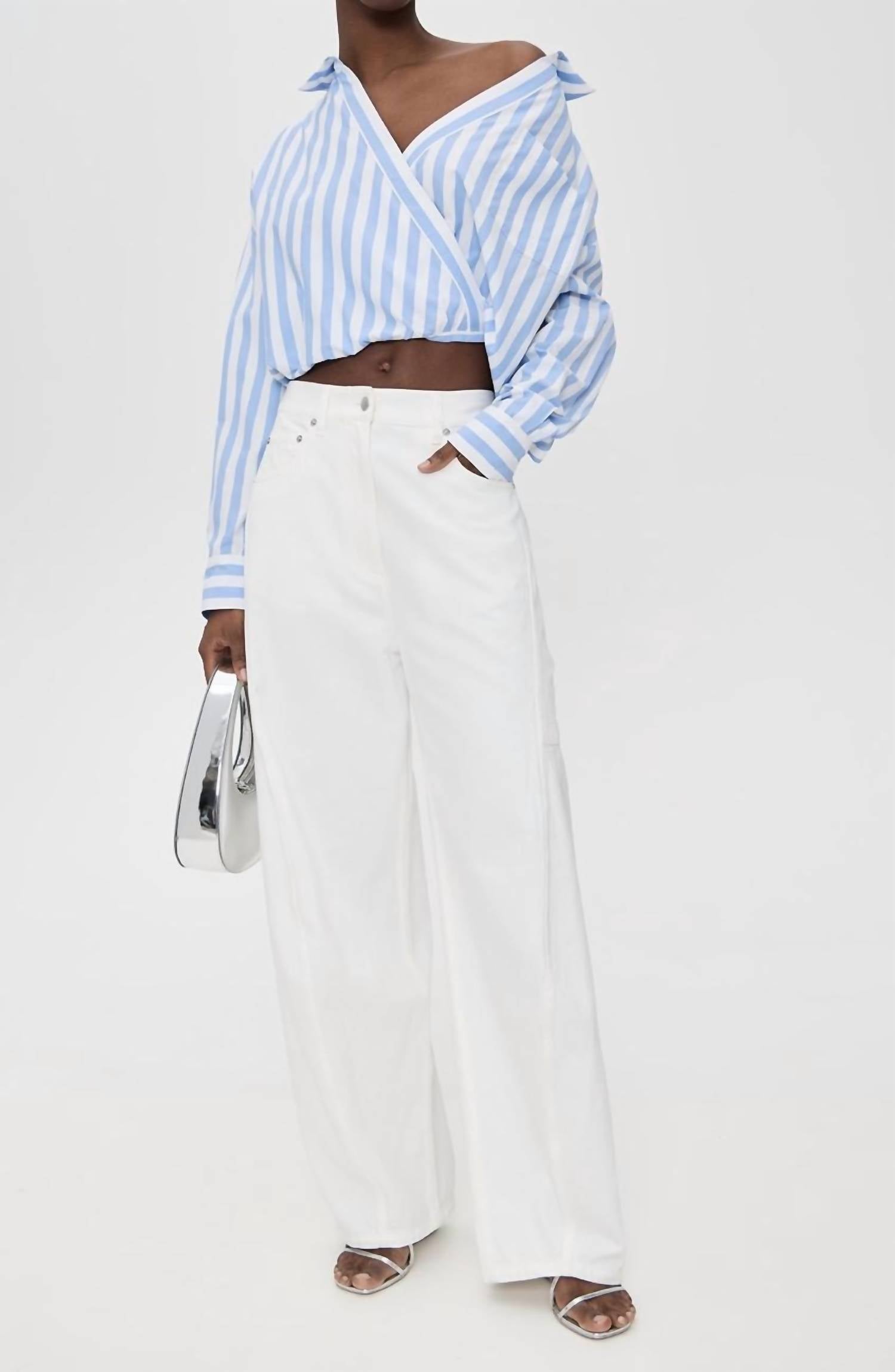 Essentiel Antwerp - Striped Wrap - effect Blouse Shirt - blouses - blue - clothing