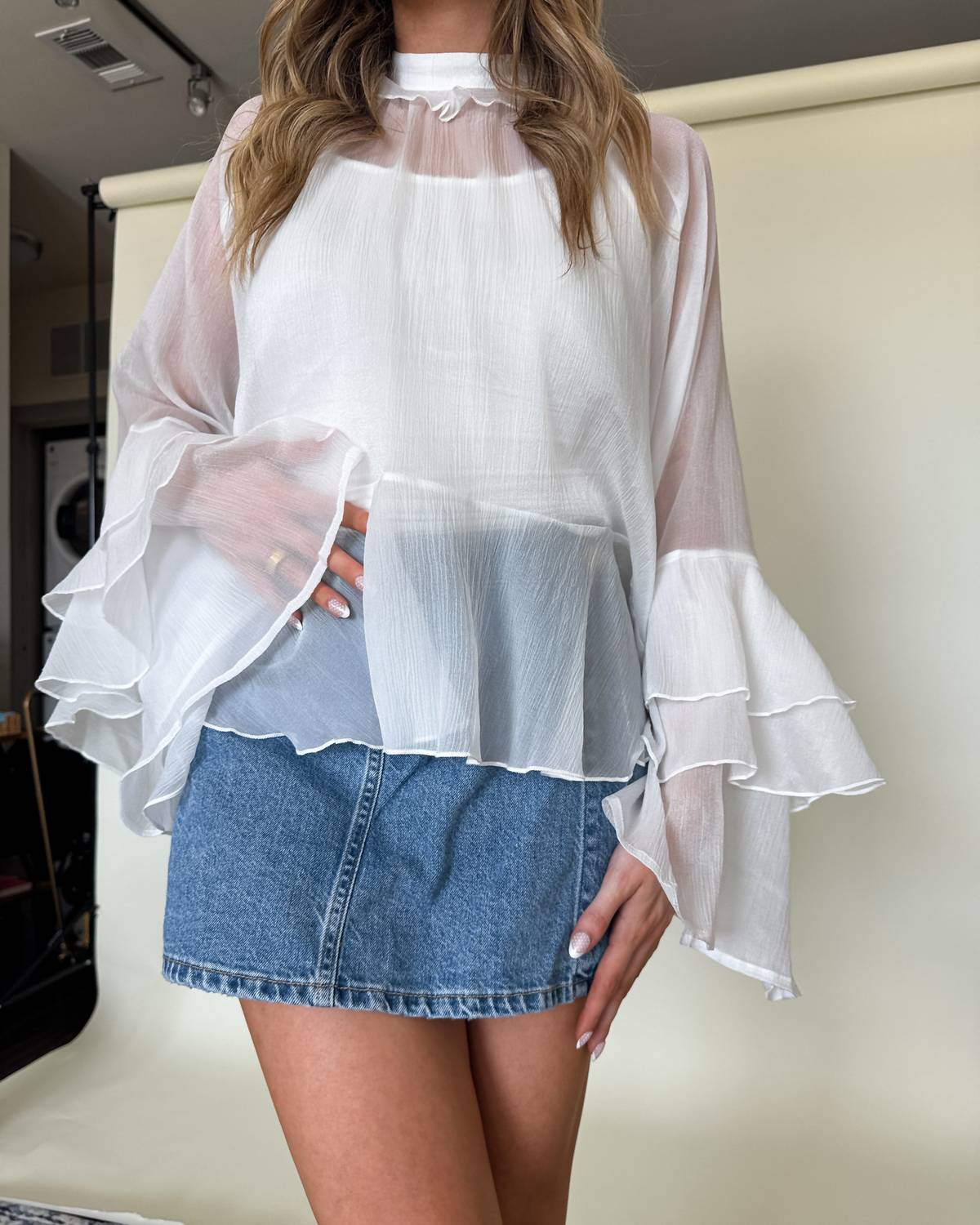 Fore Collection - Love Letters Sheer Ruffle Top