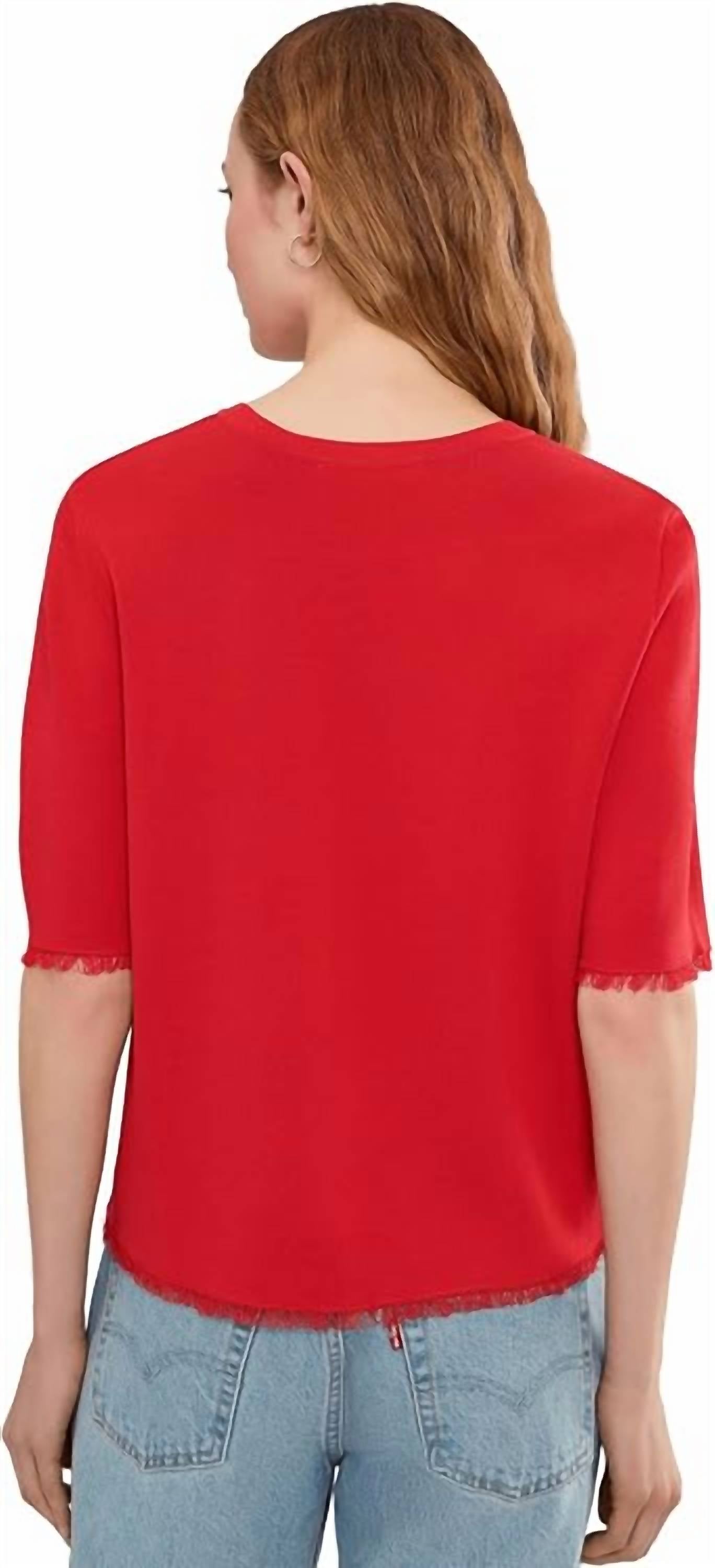 Elliott Lauren - Fray Short Sleeve Crew Neck Sweater With Fringe Detail