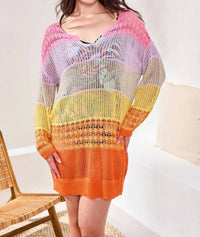 Tribal - Ombré Stripe Openwork Cover-up Mini Dress