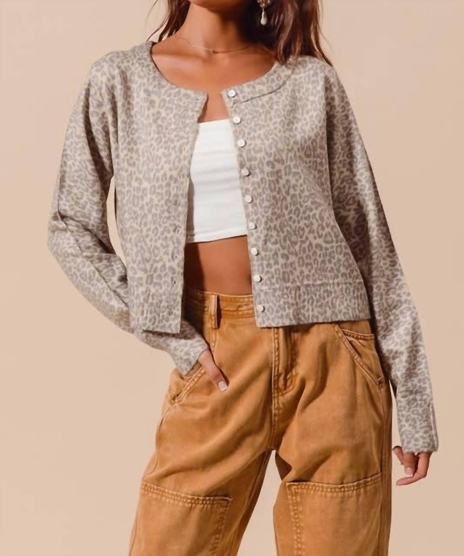 So Me - Leopard Print Button Up Cardigan