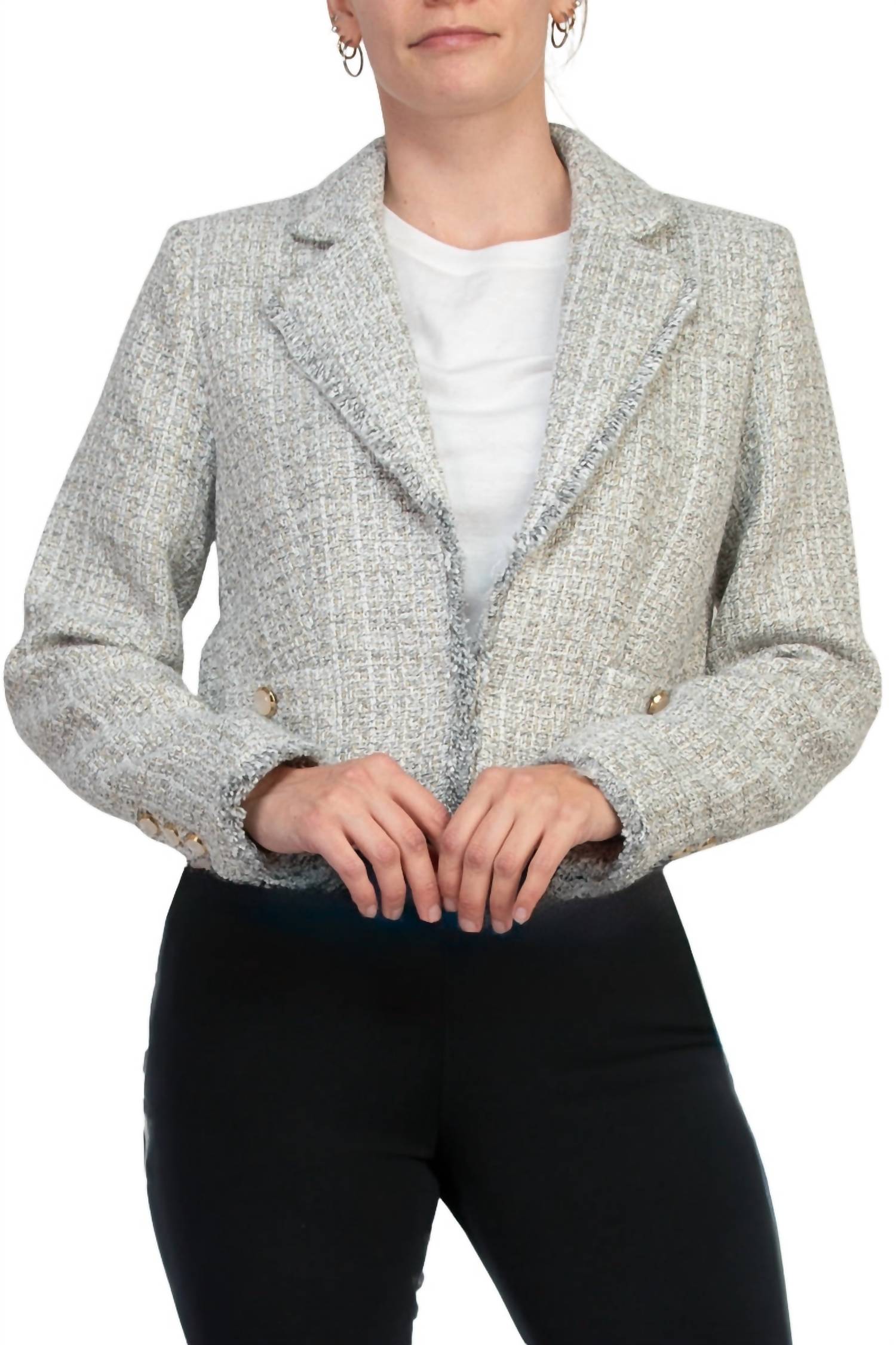 Elie Tahari - Women's Long Sleeve Tweed Metallic Jacket