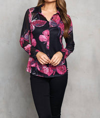 Paparazzi - Mesh Butterfly Print Button Front Lined Shirt