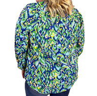 First Love - Abstract Print Mandarin Collar Button Down Top