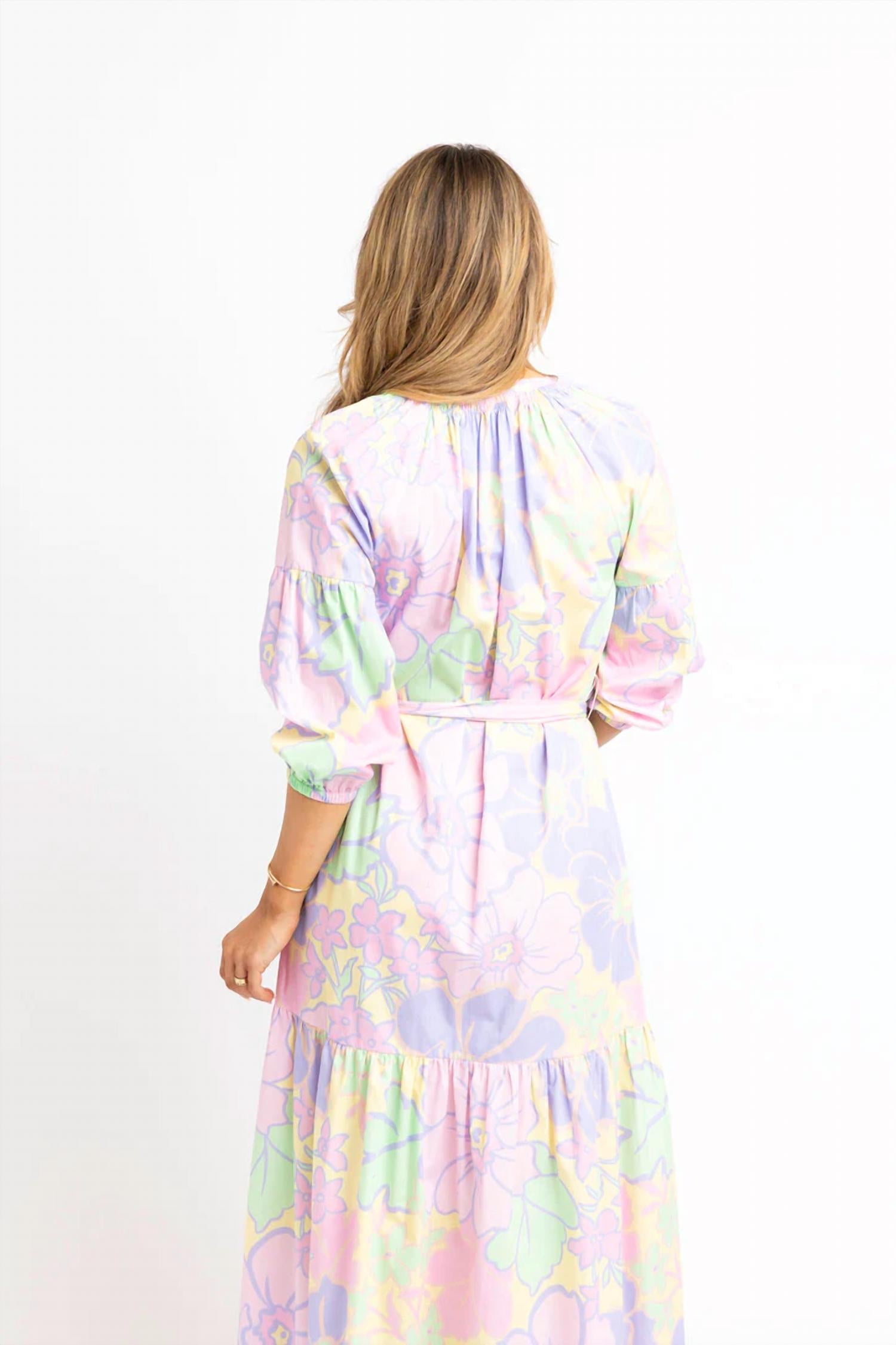 Karlie Pastel Floral V Neck Maxi Dress in multi - women's dress - detail view