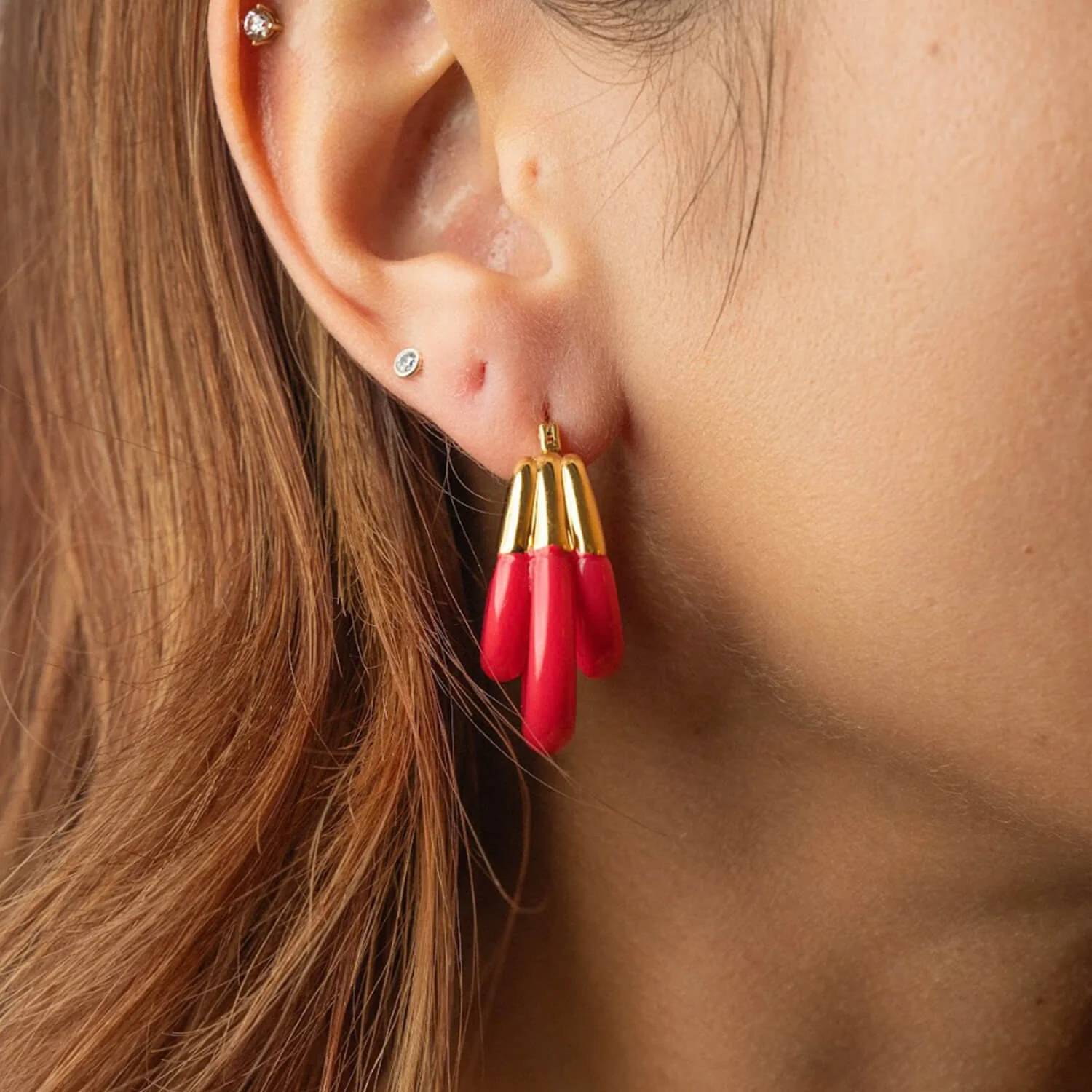 Gold & Honey - Women's Triple Hoop Lucite Earrings