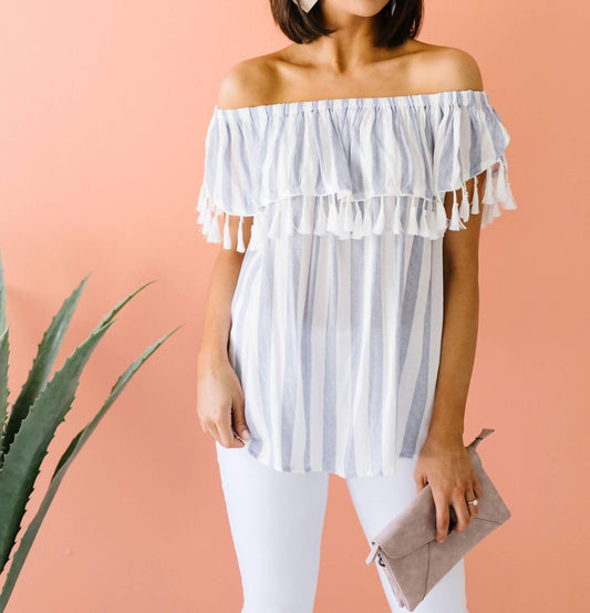 Stripes N Tassels Off Shoulder Blouse