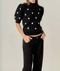 English Factory Embroidered Heart Sweater in black - women's sweater - alternate view
