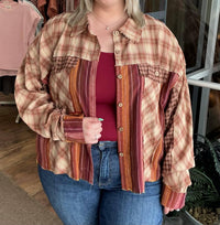 Oli & Hali - Washed Plaid & Stripe Mix Shacket Top