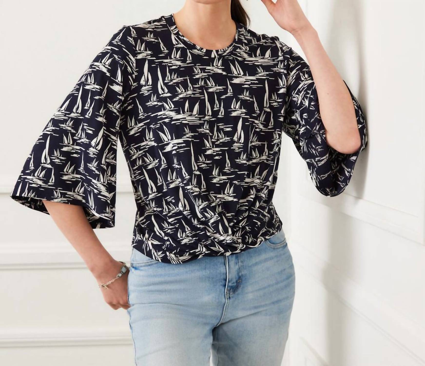 Karen Kane - Flare Sleeve Drape Front Top