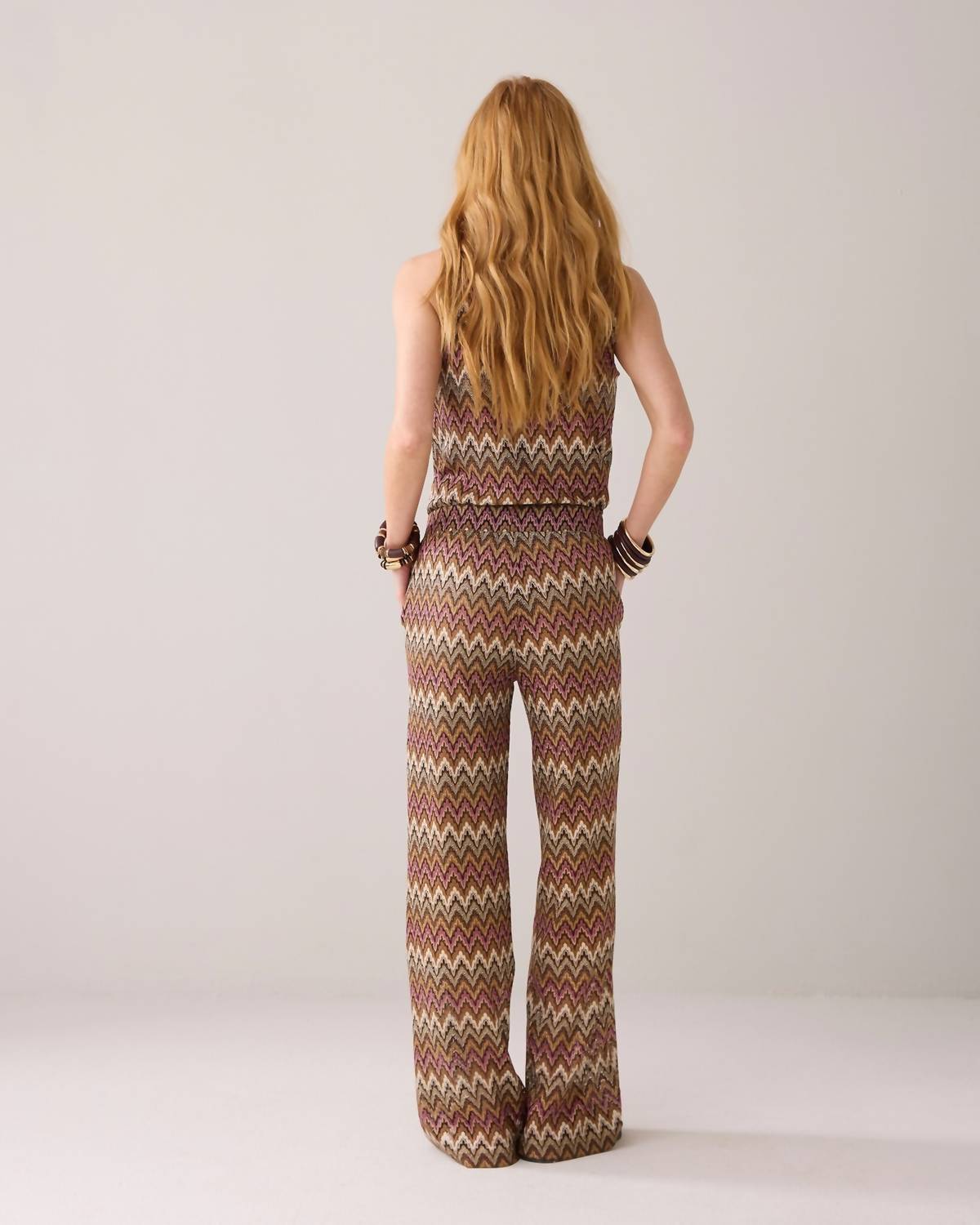 summum Women's Wide Leg Zig Zag Pant in multi - women's pants - detail view