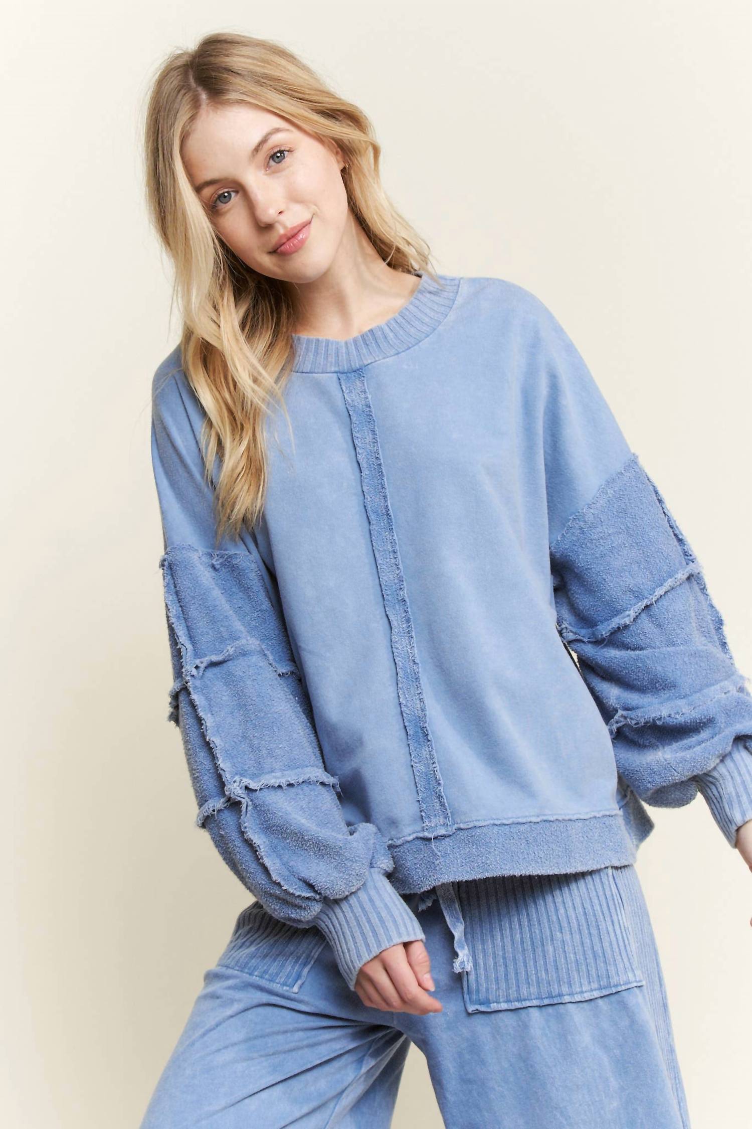 J.Her - Mineral Washed Puff Long Sleeved Terry Sweatshirt Top