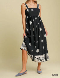Umgee - Floral Border Print Midi Dress With Rick Rac Trim