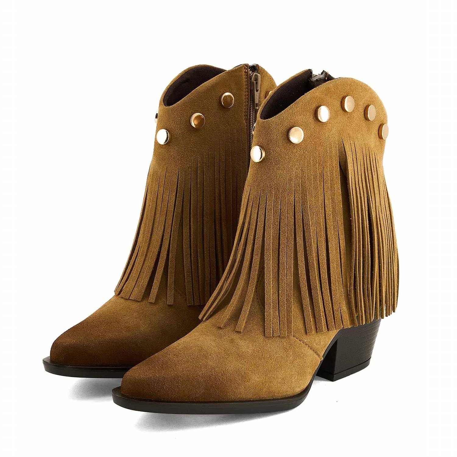 Andrea - Women's Fringe Detail Low Boots