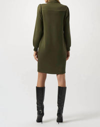 Joseph Ribkoff Zipped Collared Long Puff Sleeves Shift Dress in khaki - women's dress - detail view