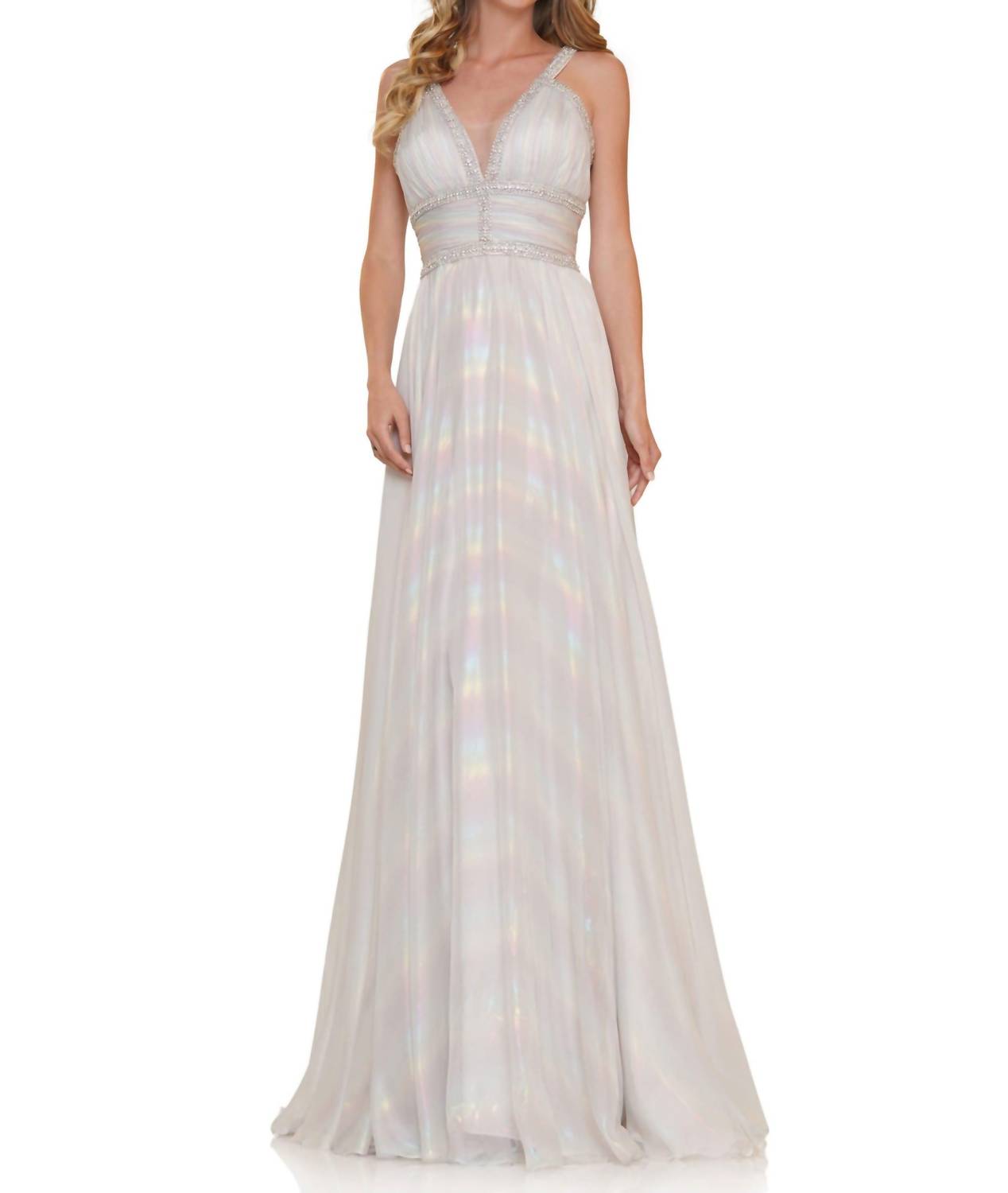 COLORS DRESS Iridescent Rainbow A-line Gown in off white - women's dress