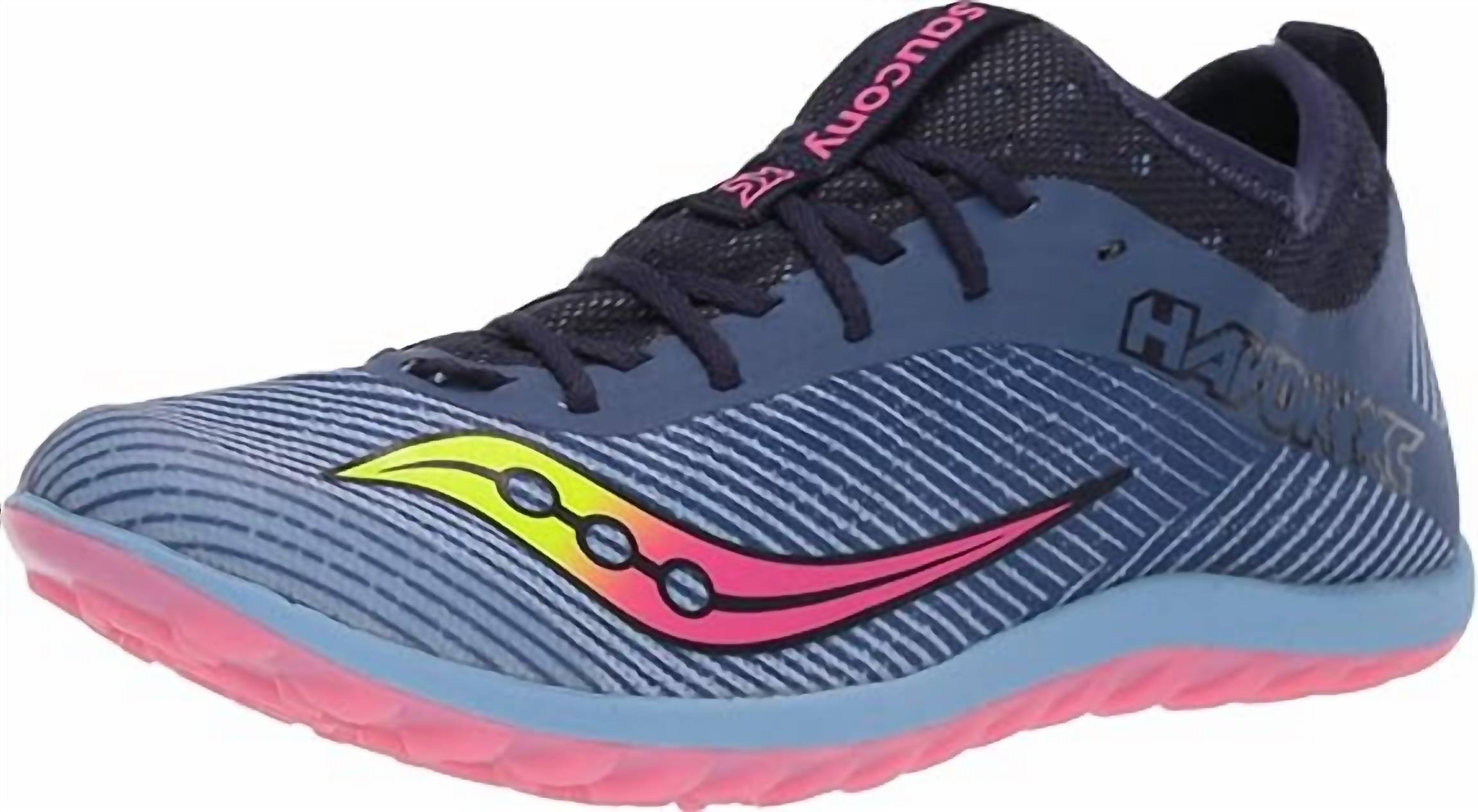 SAUCONY Women's Havok Xc2 Running Shoe in blue citron viz pink - women's shoe - detail view
